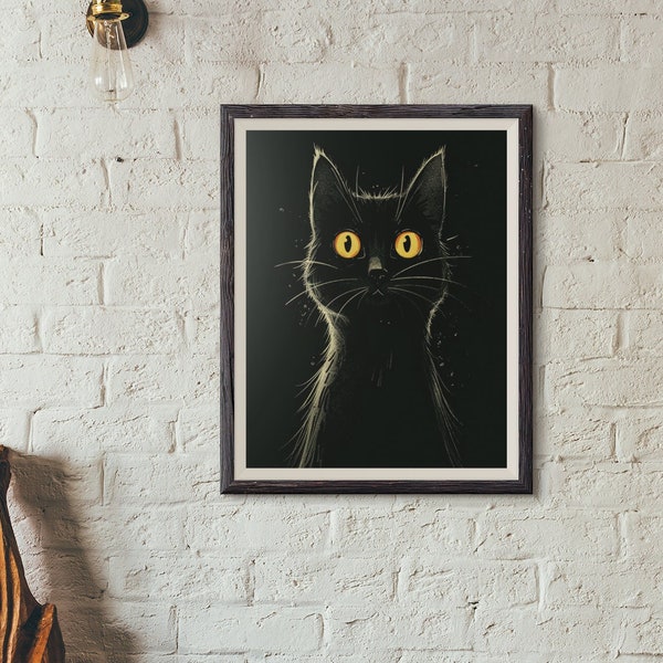 Black Cat Wall Art, Poster Art Print Cat Print Wall Decor Wall Art Cat Lover Gift Black Cat Portrait Art Print Unframed