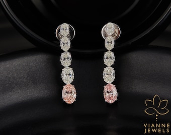 4.02 TCW Oval Lab-Grown Diamond Drop Earrings in 14K White Gold | Ethical Fine Jewelry