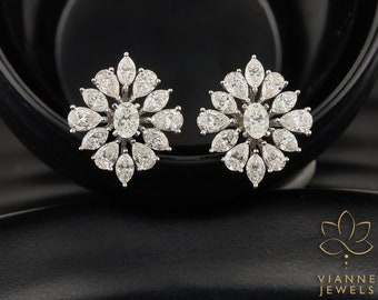 Trio-Cut Lab-Grown Diamond Earrings | Floral Design, 6.41 TCW