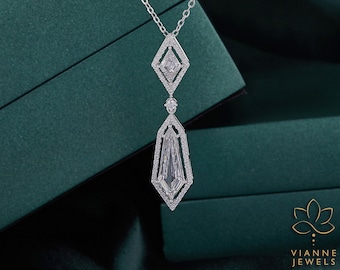 Kite & Round Lab-Grown Diamond Pendant | Geometric Dangle Necklace in Gold