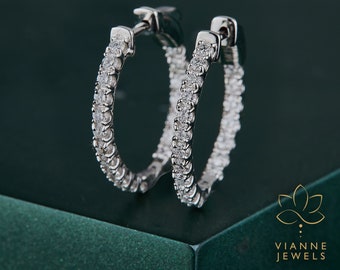 Lab-Grown Diamond Hoop Earrings 0.98 TCW Round Cut in 14K Gold | Eco-Friendly Gift