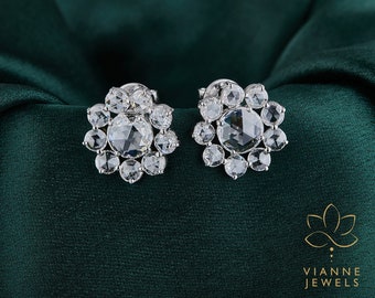 Rose Cut Lab-Grown Diamond Earrings in 14K Gold | Vintage Inspired Fine Jewelry