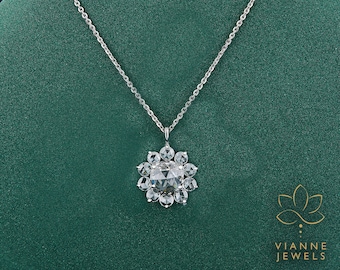 1.68 TCW Lab-Grown Diamond Pendant Necklace | 18K Gold Rose Cut