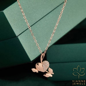 Whispering Leaves Pendant – 0.10 TCW Lab-Grown Diamond in Rose Gold | Eco-Friendly, Customizable Fine Jewelry for Her|