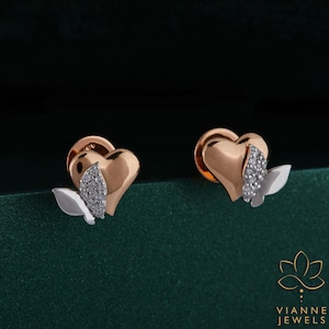 Round Cut Lab Grown Diamond Gold Earrings, Eco-Friendly, Love Inspired Jewelry, gift for her, 14kt gold stud earrings