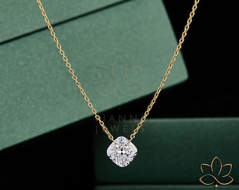 1.17 ct Lab-Grown Cushion Diamond Pendant | 14K Yellow Gold Necklace