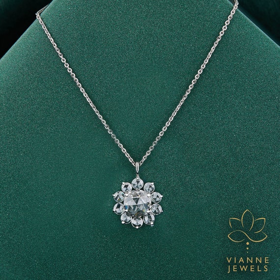 TCW Round Rose Cut Lab Grown Diamond Pendant in Gold