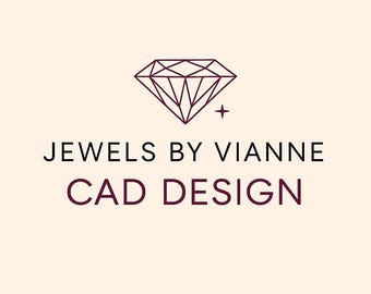May include: A logo featuring a geometric diamond shape in dark red-purple, with a small cross-shaped star. The text "JEWELS BY VIANNE" and "CAD DESIGN" are below the diamond, in the same dark red-purple color, on a light beige background.