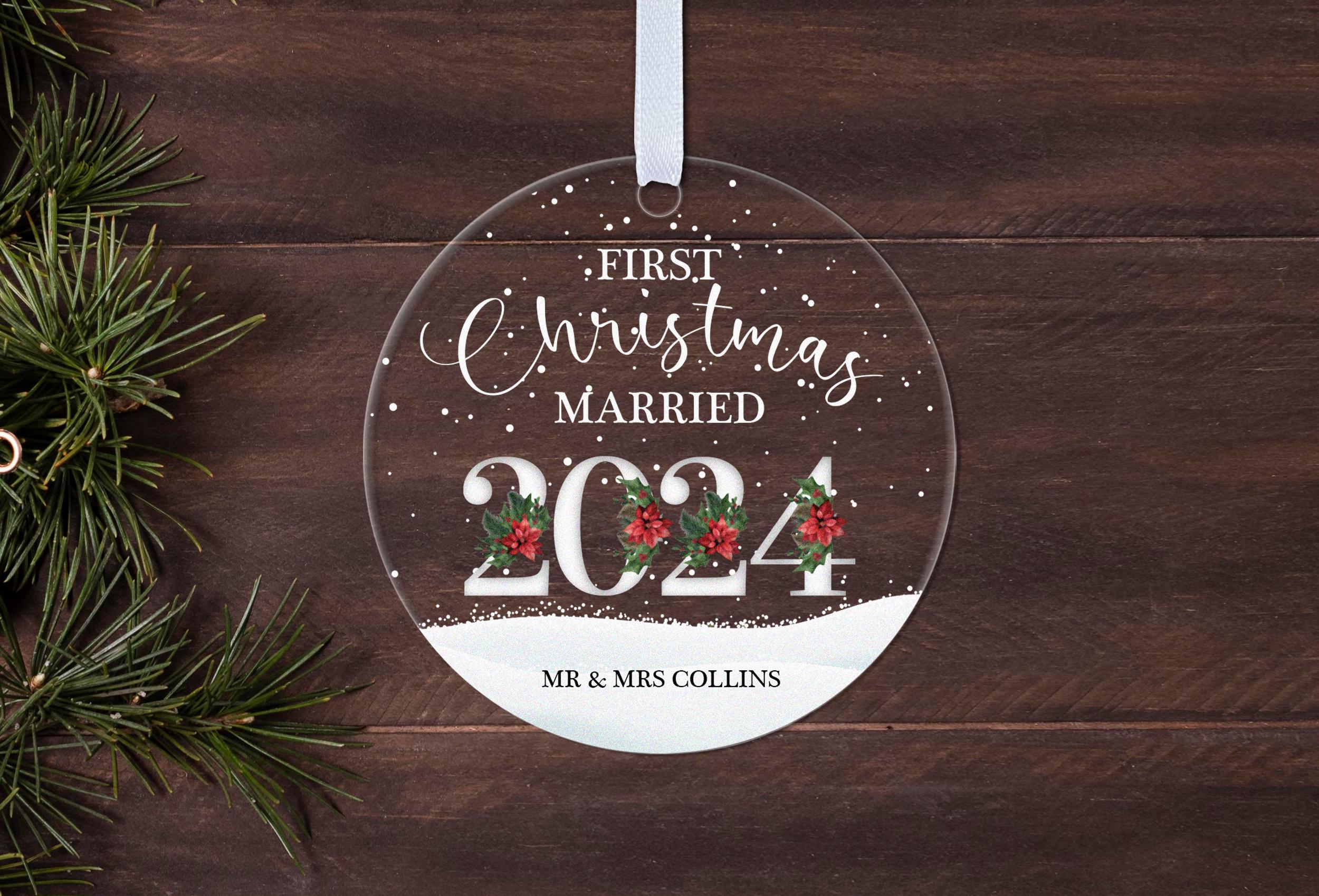 Personalised 1st Christmas Married 2024 Bauble Couples First Mr And Mrs Keepsake Tree Ornament Gift