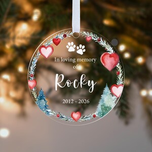 Personalised Pet Memorial Christmas Tree Decoration Ornament, Xmas Bauble Keepsake Gift, In memory of Dog, Cat