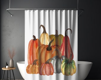 Fall Shower Curtain Pumpkins Copper Autumn Bathroom Decor Thanksgiving Shower Curtain Pink Pumpkin Shower Curtain Rust Autumnal Bathroom