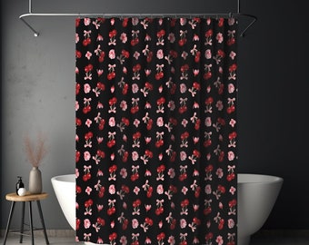 Dark Coquette Shower Curtain Cherry Shower Curtain Preppy Shower Curtain Cottagecore Shower Curtain Fabric Shower Curtain Cherry Bathroom