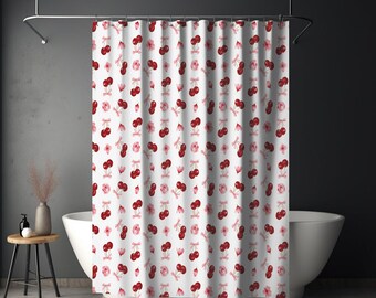 Coquette Shower Curtain Cherry Shower Curtain Preppy Shower Curtain Cottagecore Shower Curtain Fabric Shower Curtain Cherry Bathroom Bows