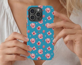 Pink Roses Coquette Phone Case Pink Cottagecore Phone Case Retro Turquoise Pink Phone Case Preppy Pink Preppy Phone Case Girly Phone Case