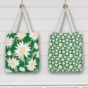 Daisy Tote Bag Daisy Green Floral Tote Bag Green Retro Tote Bag Cottagecore Tote Bag Grandmillennial Book Bag Daisy Gift for Daisy Lover