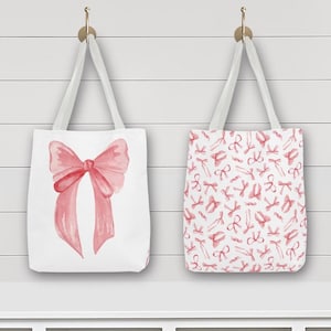 Pink Bow Tote Bag Pink Coquette Tote Bag Coquette Bow Tote Bag Double Sided Tote Bag Pink Bow Gift Bag Girly Bows Bag Balletcore Bag Preppy