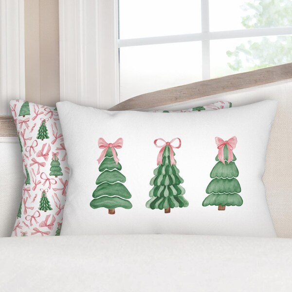 Almohada navideña rosa, almohada navideña rosa coqueta, almohada navideña con lazo rosa para habitación de niñas, decoración navideña para guardería, almohada lumbar navideña rosa