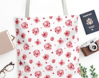 Rose Coquette Tote Bag Pink Floral Tote Bag Pink Preppy Tote Bag Cottagecore Tote Bag Pink Polka Dot Tote Bag Coquette Pink Grandma Tote Bag