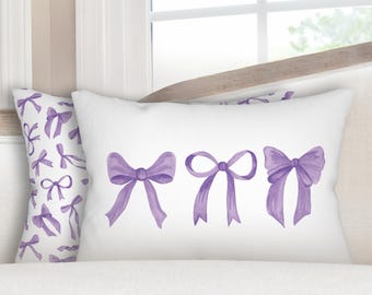 Purple Bow Pillow Purple Coquette Pillow Purple Bow Nursery Pillow Purple Bow Dorm Pillow Purple Lumbar Pillow Purple Bow Pillow Girls Room