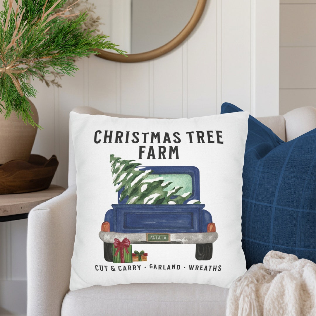 Blue Vintage Christmas Pillow Cover Vintage Christmas Tree Old Etsy