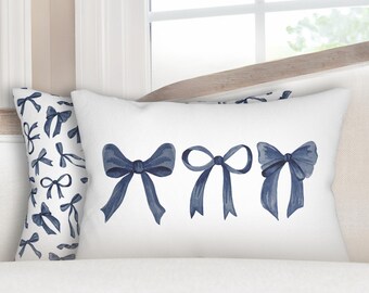 Navy Blue Bow Pillow Navy Coquette Pillow Navy Bow Nursery Pillow Navy Blue Bow Dorm Pillow Blue Bow Lumbar Pillow Navy Bow Pillow Girl Room