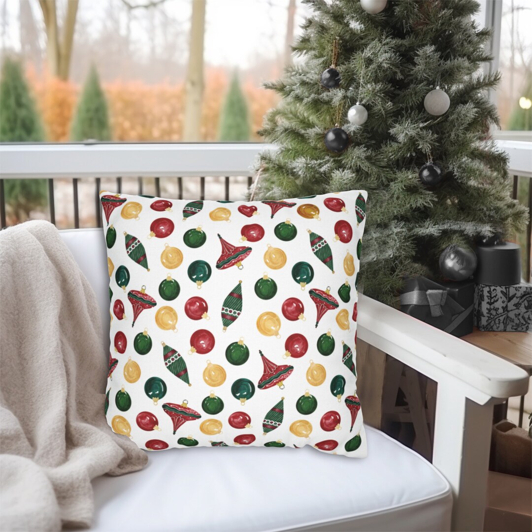 Red Vintage Glass Ornament Christmas Outdoor Throw Pillow Red Etsy