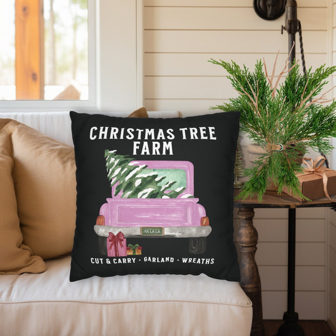 Pink Vintage Christmas Throw Pillow Vintage Christmas Tree Old Etsy