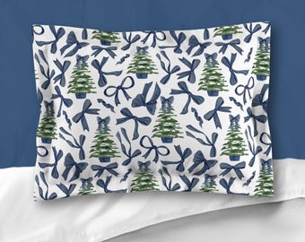 Navy Christmas Pillow Sham Navy Coquette Christmas Pillow Sham Navy Blue Bow Christmas Pillow Sham Navy Christmas Bedding for Girls Room