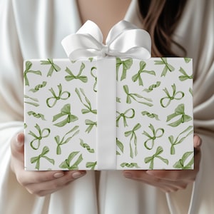 Sage Bow Wrapping Paper Sage Green Coquette Wrapping Paper Sage Baby Shower Wrapping Paper Sage Bridal Shower Gift Wrap Sage Teen Girl Wra