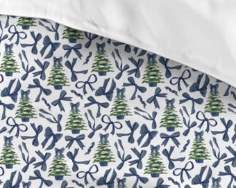Navy Blue Christmas Bedding Navy Blue Christmas Duvet Cover Navy Coquette Christmas Duvet for Girls Room Christmas Bedding for Guest Room