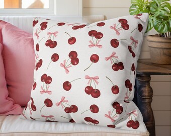 Coquette Throw Pillow Cherry Throw Pillow Cherries Bows Throw Pillow Pink Bows Throw Pillow Girly Throw Pillow Coquette Cherry Throw Pillow