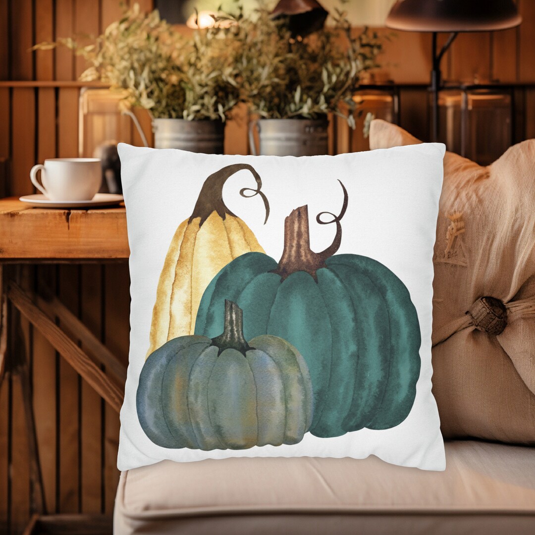 Gray and Teal Fall Pumpkin Throw Pillow Teal Pumpkin Throw Etsy