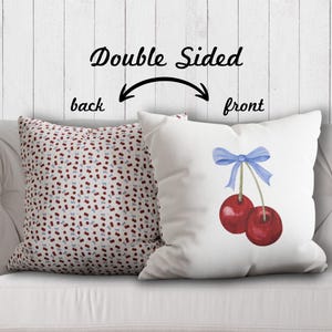 Blue Bow Cherry Pillow Cover Cherry and Blue Bow Pillow Coquette Cherry Pillow Blue Red Cherry Pillow Cherry Dorm Decor Cherry Nursery Decor