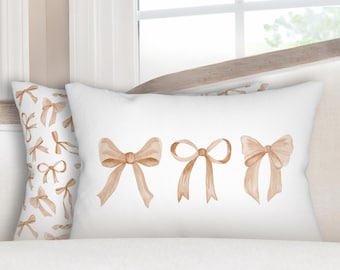 Beige Bow Pillow Beige Coquette Pillow Beige Bow Nursery Pillow Beige Bow Dorm Pillow Beige Bows Lumbar Pillow Beige Bow Pillow Girl's Room