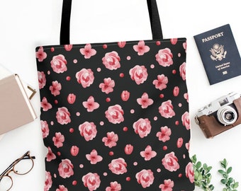 Dark Coquette Tote Bag Pink Floral Tote Bag Pink Preppy Tote Bag Cottagecore Tote Bag Pink Polka Dot Tote Bag Coquette Pink Grandma Tote Bag