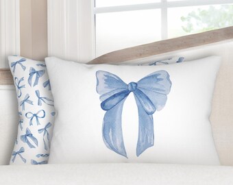 Pillow Blue Bow Lumbar Pillow Coquette Pillow for Dorm Room Blue Coquette Bow Pillow for Nursery Bow Pillow Blue Pillow for Girls Room Bow
