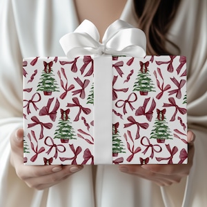 Burgundy Christmas Wrapping Paper Burgundy Coquette Christmas Gift Wrap Burgundy Holiday Gift Wrap Burgundy Bow Wrapping Paper Christmas