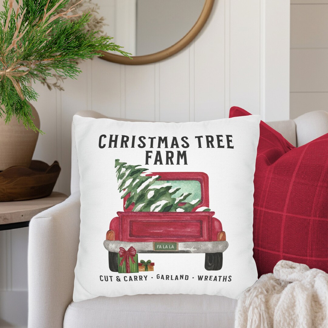 Red Vintage Christmas Pillow Cover Vintage Christmas Tree Old Etsy