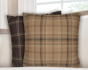 Brown Tartan Plaid Pillow Cover Tan Plaid Pillow for Fall Pillow Academia Aesthetic Brown Plaid Fisherman Aesthetic Tan Plaid Pillow