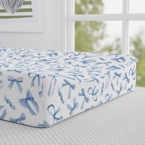 Blue Bow Changing Pad Cover Blue Bow Diaper Changing Cover Coquette Changing Pad Cover Blue Coquette Diaper Changing Cover Bow Nursery Blue