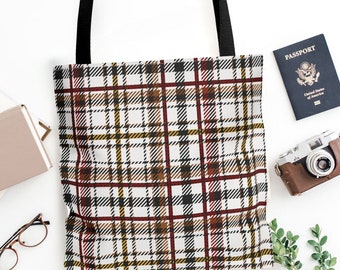 Red Tartan Plaid Tote Bag Plaid Preppy Tote Bag Plaid Book Bag Downtown Girl Tote Bag Classy Tartan Plaid Tote Bag for Men Grandpa Aesthetic