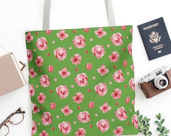 Rose Coquette Tote Bag Pink Floral Tote Bag Pink Preppy Tote Bag Cottagecore Tote Bag Pink Polka Dot Tote Bag Coquette Pink Grandma Tote Bag