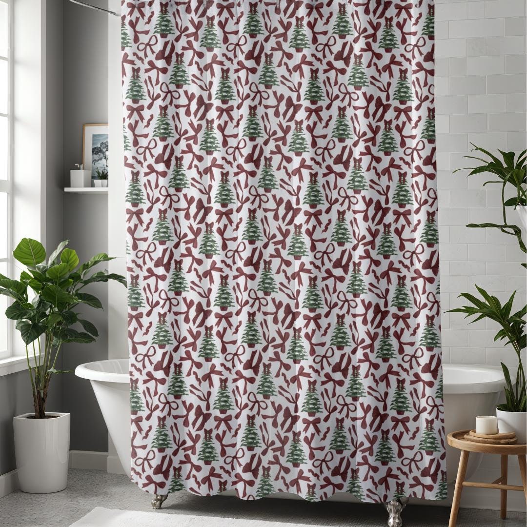 Red Christmas Shower Curtain Red Bow Shower Curtain Christmas Tree