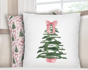 Pink Bow Christmas Pillow Cover Pink Coquette Christmas Pillow Lumbar Pink Christmas Bedding Pink Christmas Girl Room Pink Christmas Nursery