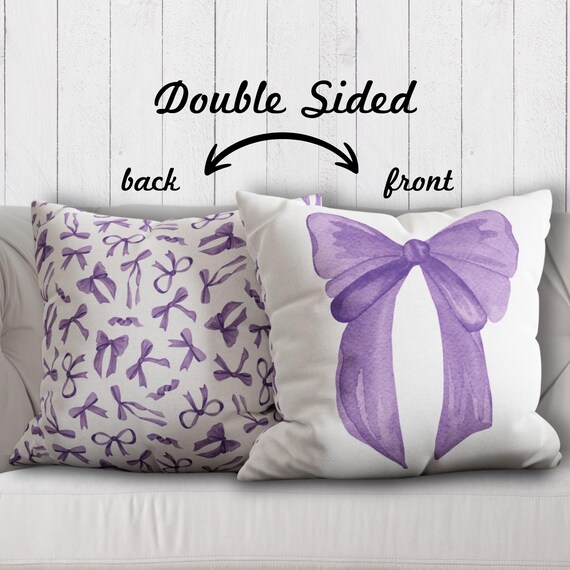 Purple Bow Pillow Cover Purple Coquette Pillow Purple Preppy Pillow Purple Rococo Decor Purple Dorm Room Purple Girls Room Purple Nursery