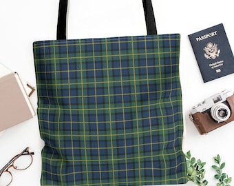 Green & Blue Tartan Plaid Tote Bag Plaid Preppy Tote Bag Y2K Book Bag Goth Pop Tote Bag Old Money Aesthetic Tote Bag For Men Grandpa Plaid