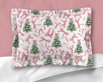 Pink Bow Christmas Pillow Sham Pink Coquette Christmas Pillow Sham Pink Bow Christmas Bedding Pink Christmas Bedding Girl Room Christmas