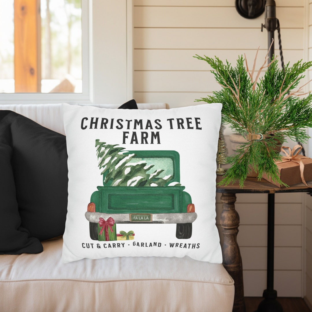 Green Vintage Christmas Throw Pillow Vintage Christmas Tree Etsy