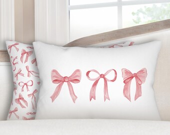 Pink Bow Pillow Pink Coquette Pillow Pink Bow Nursery Pillow Pink Bow Dorm Pillow Pink Bows Lumbar Pillow Pink Bow Pillow for Girl's Room
