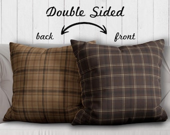 Brown Tartan Plaid Pillow Cover Academia Plaid Pillow Brown Aesthetic Pillow Country Club Plaid Pillow Cabin Plaid Pillow Rustic Tartan Tan